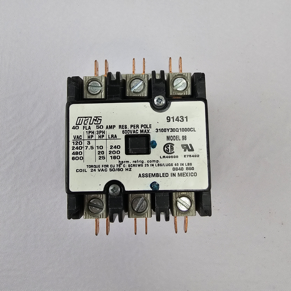 MARS Model 98 Contactor 40 FLA 50 Amp 24V Coil HVAC Refrigeration